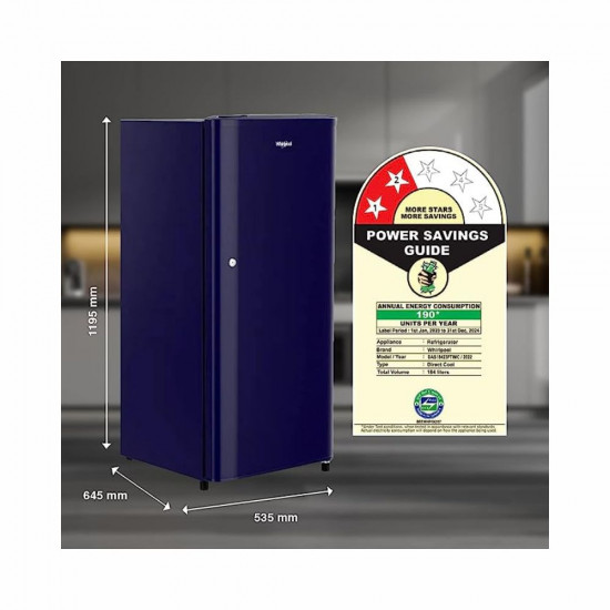 Whirlpool 184 L 2 Star Direct Cool Single Door Refrigerator 205 WDE CLS 2S SAPPHIRE BLUE Z