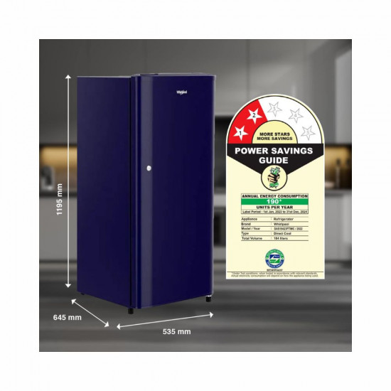 Whirlpool 184 L 2 Star Direct Cool Single Door Refrigerator 205 WDE CLS 2S SHERRY WINE Z