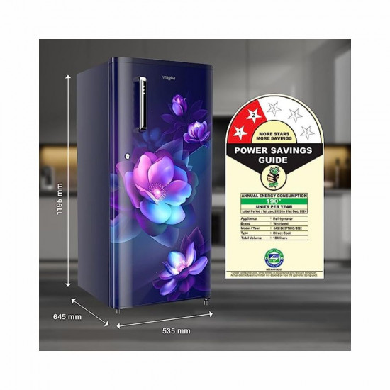 Tarun mobiles Whirlpool 184 L 2 Star Direct Cool Single Door Refrigerator 205 WDE PRM 2S SAPPHIRE BLOOM Z