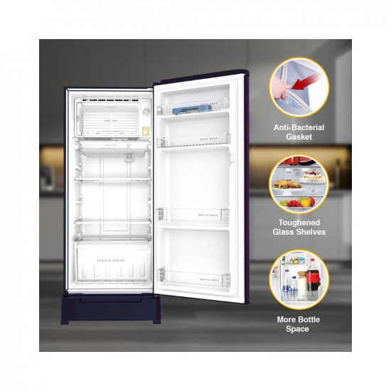 Whirlpool 184 L 4 Star Inverter Direct-Cool Single Door Refrigerator WDE 205 ROY 4S INV SAPPHIRE MAGNOLIA-Z, Blue, Base Stand with Drawer, 2023 Model)