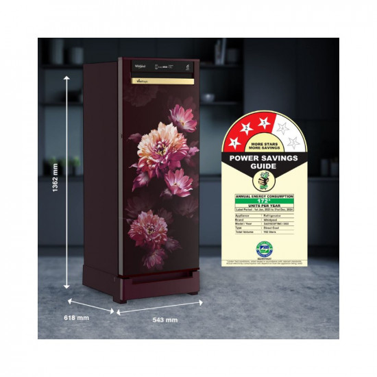 Whirlpool 192 L 3 Star VMPRO Inverter Direct-Cool Single Door Refrigerator (215 VMPRO ROY 3S INV Wine Dafne-Z, Auto Defrost Technology, 2023 Model)