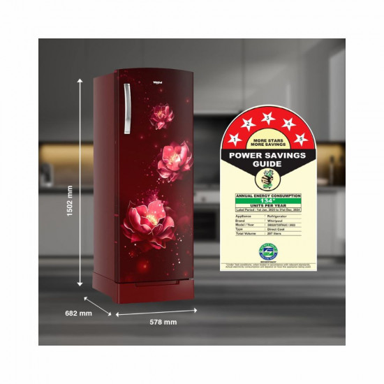 Whirlpool 207 L 5 Star Inverter Direct Cool Single Door Refrigerator 230 IMPRO ROY 5S INV WINE ABYSS Z