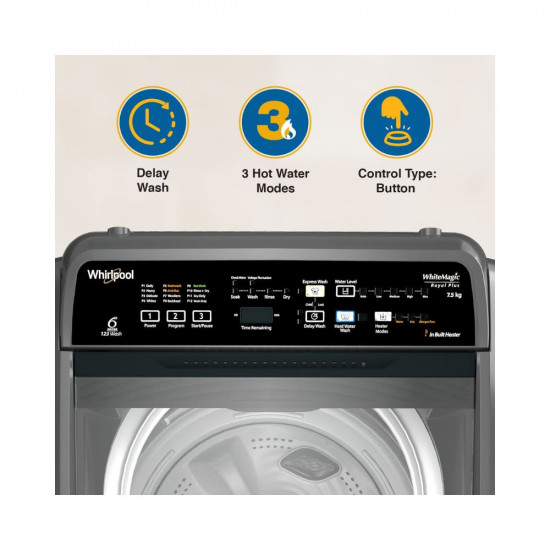 WHIRLPOOL 7 5 Kg 5 Star In Built Heater Fully Automatic Top Load Washing Machine WM ROYAL PLUS 7 5 H GREY