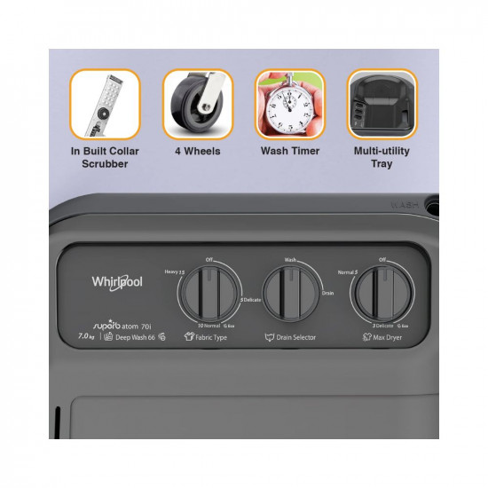 Whirlpool 7 Kg 5 Star Superb Atom Semi Automatic Top Loading Washing Machine SUPERB ATOM 70I Grey Dazzle