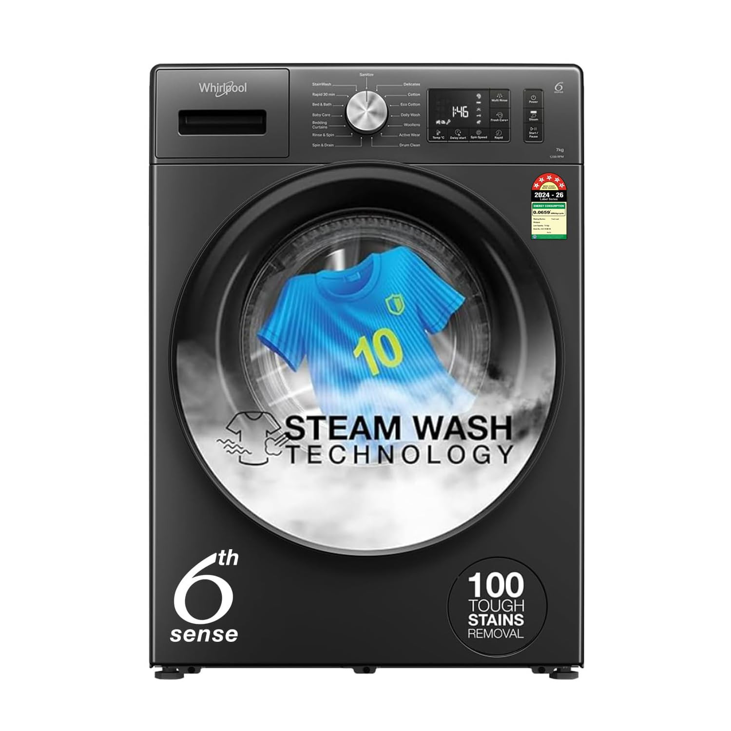 Whirlpool 7 kg Fully Automatic Front Load Washing Machine 33046 MidNight Grey