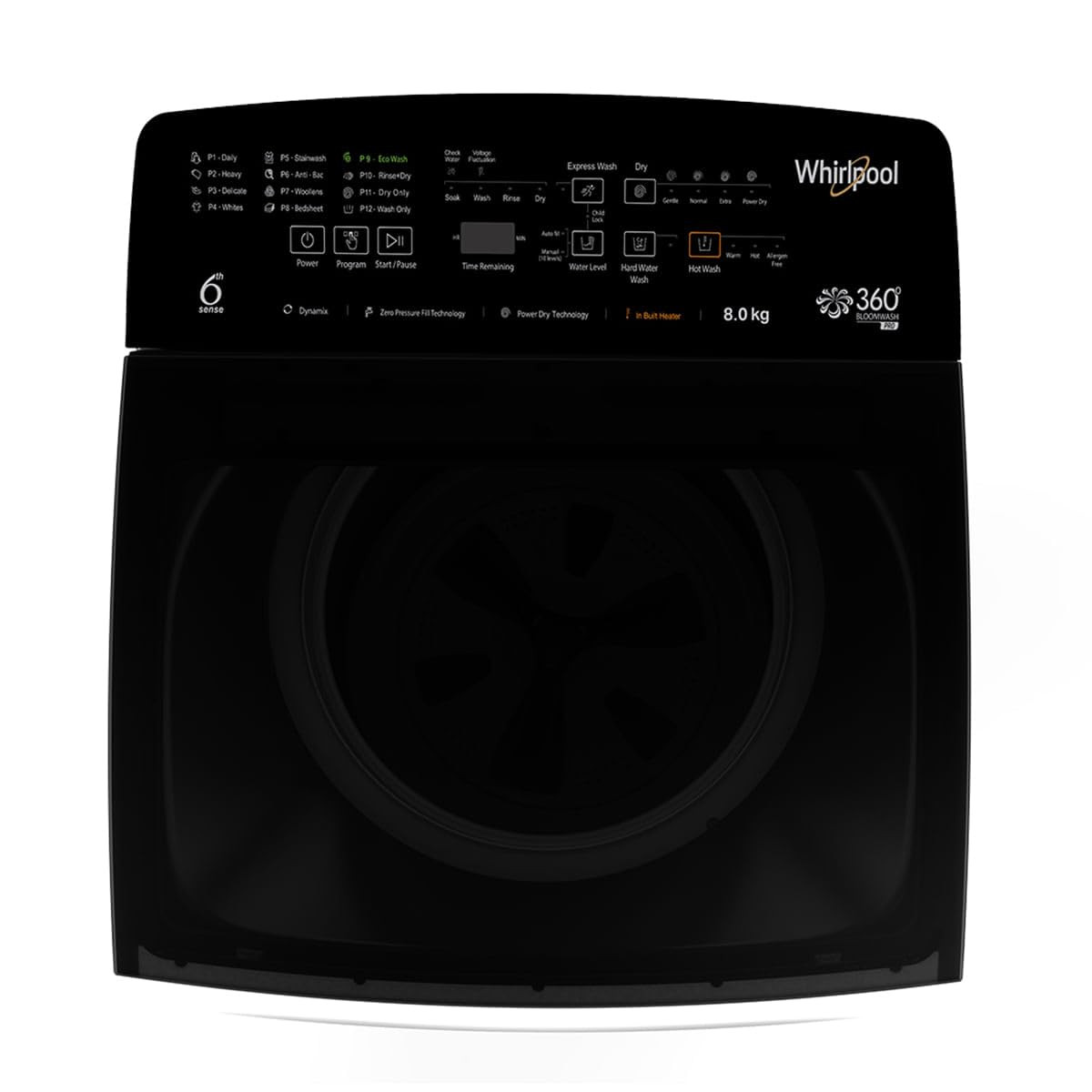Whirlpool 8 KG 5 Star Fully Automatic Top Load Washing Machine  In-Built Heater  Soft Closing Lid  Hard Water Wash 360 BloomWash Pro Graphite