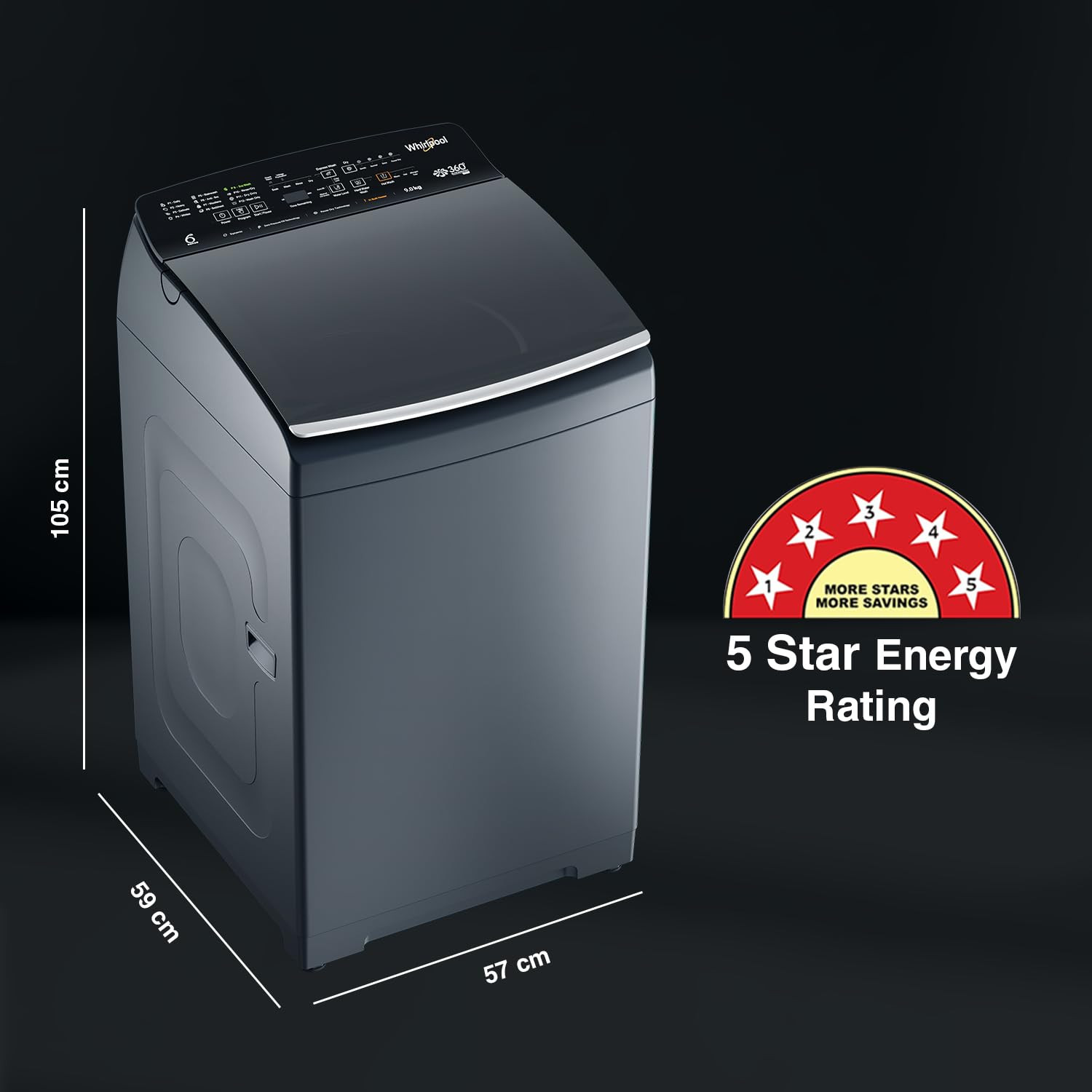 Whirlpool 9 Kg 5 Star Bloomwash Pro Fully-Automatic Top Loading Washing Machine - Built In Heater 360 BW PRO H 90 MIDNIGHT GREY 10YMW