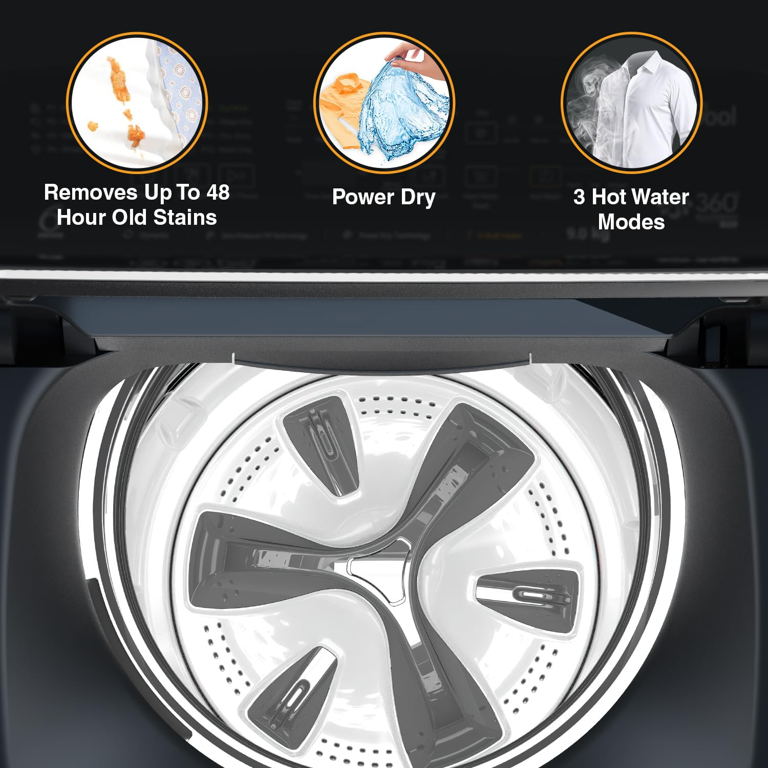 Whirlpool 9 Kg 5 Star Bloomwash Pro Fully-Automatic Top Loading Washing Machine - Built In Heater 360 BW PRO H 90 MIDNIGHT GREY 10YMW