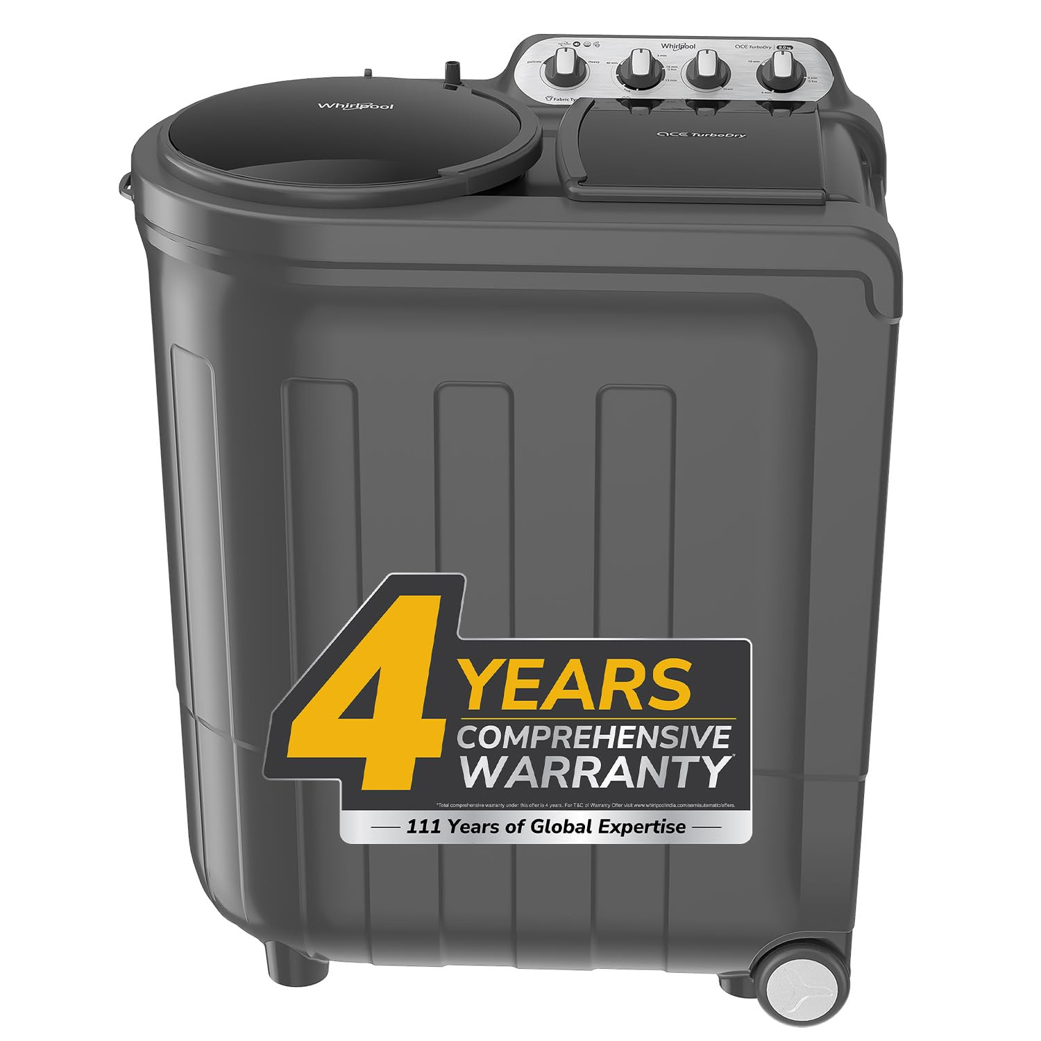Whirlpool 9kg 5 Star Semi-Automatic Top Loading Washing Machine Ace 90 Grey Dazzle 10Yr -NH 10 Min Quick Drying Turbo dry Technology