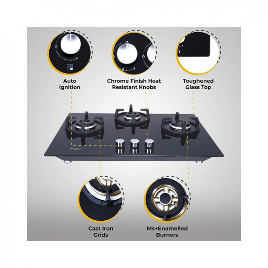Whirlpool Hob 3 Burner Auto Ignition Gas Stove (Elite Hybrid 703 MT EC Gas Hob)