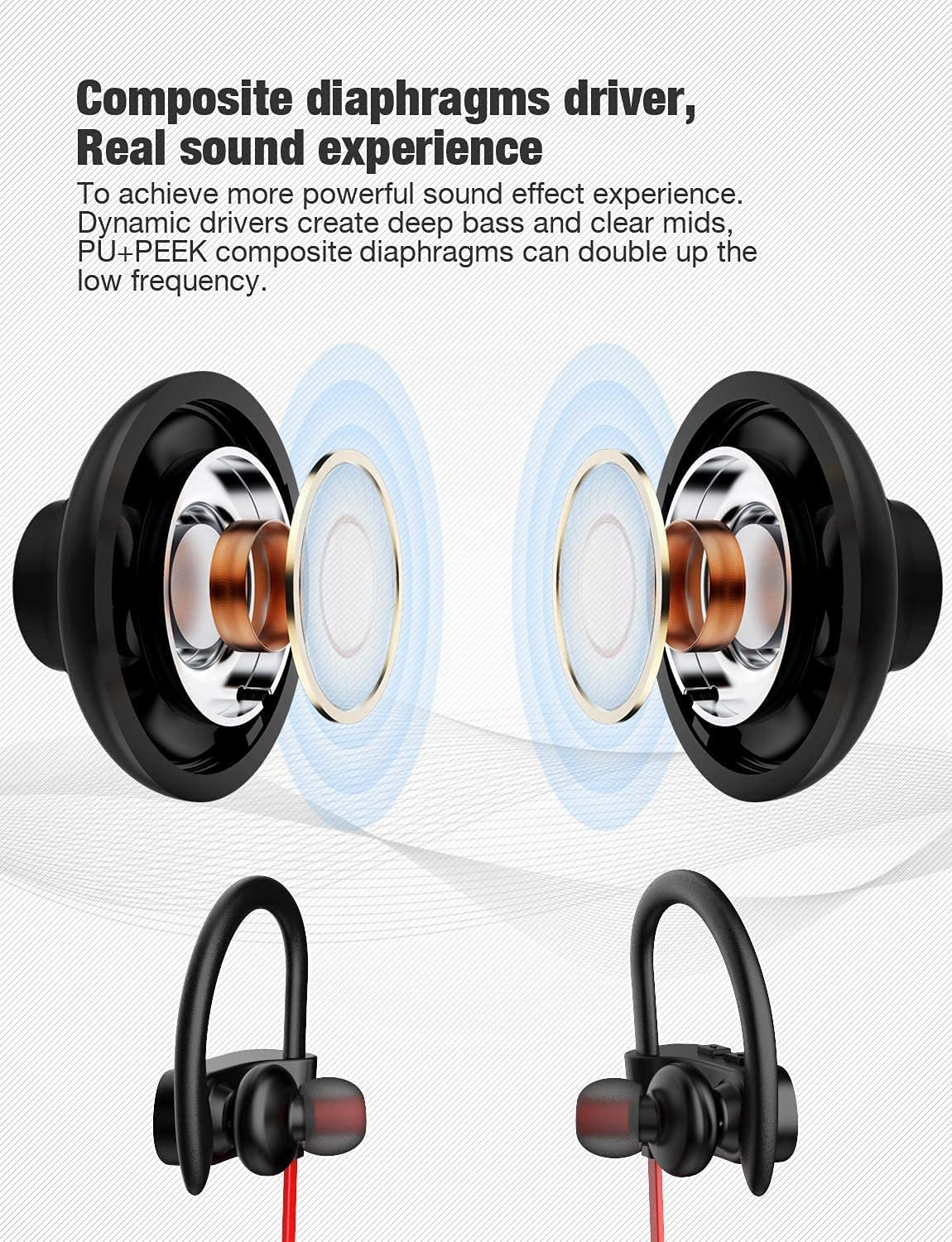 Wishtime Wireless Bluetooth Headphones Otium Beats Wireless Sports Earbuds Sweatproof Portable Stereo Mini Earpiece Lightweight Headsets With Microphone Red