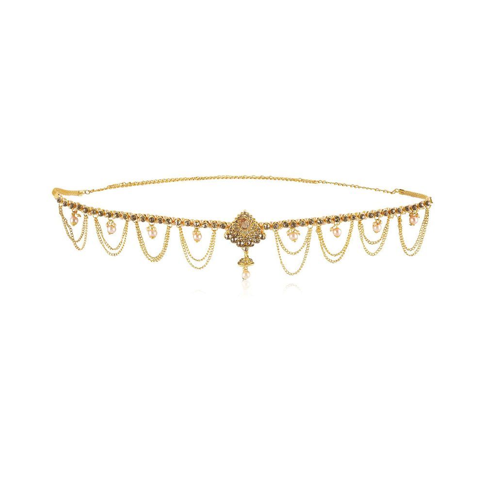 WomenSky Off White and Gold Crystal Kamarband for Women Girls
