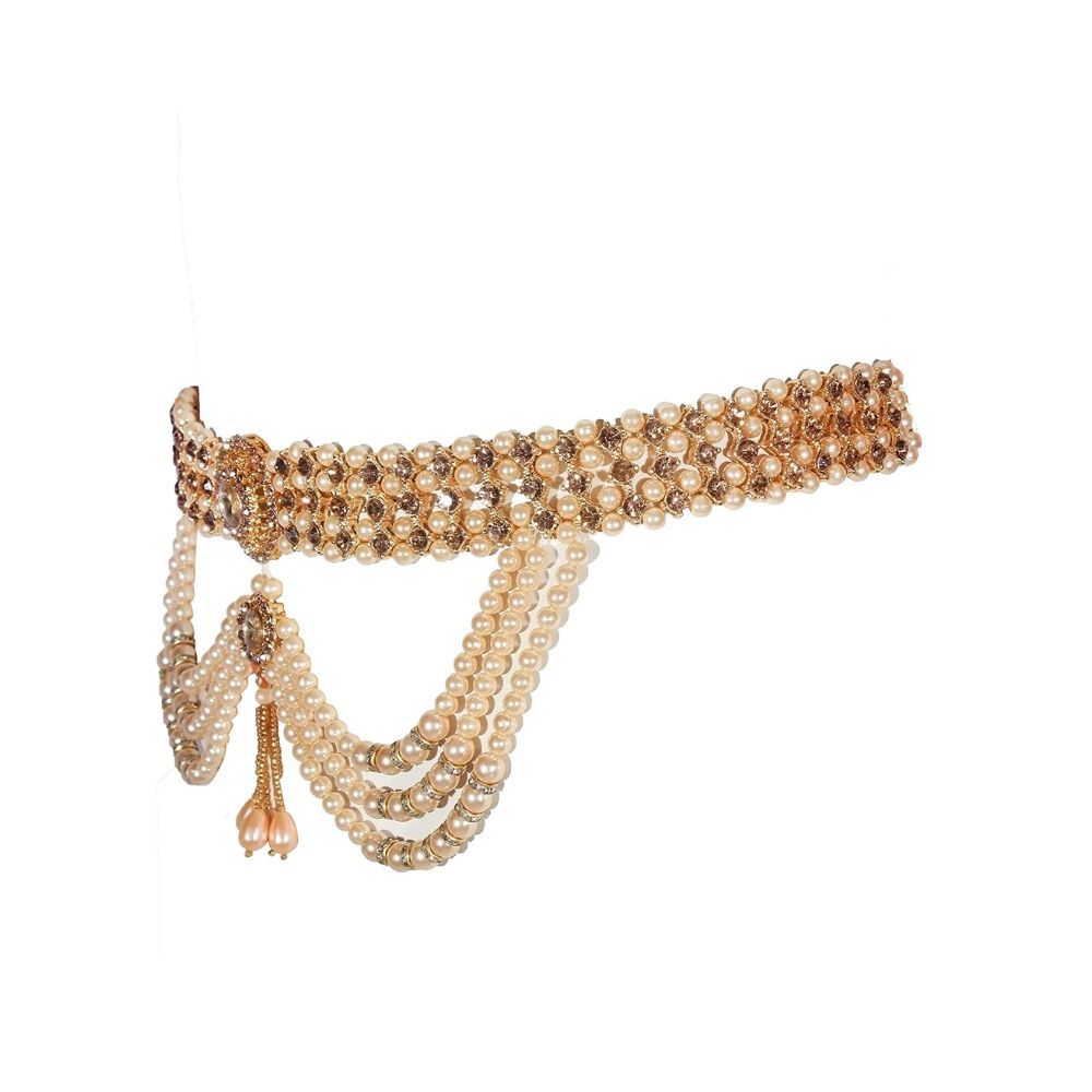 Womensky Ottiyanam Gold- Plated; Shell and Pearl Golden Kamarband for Women