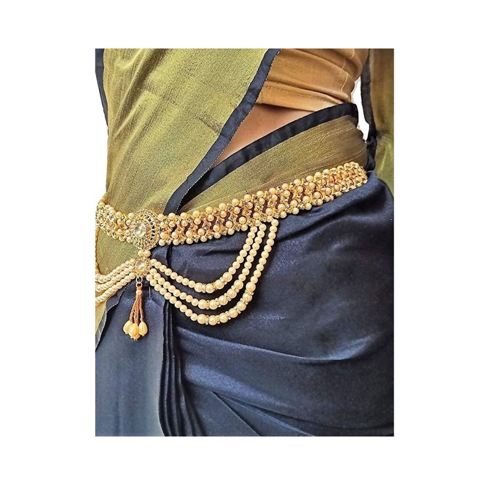 Womensky Ottiyanam Gold- Plated; Shell and Pearl Golden Kamarband for Women