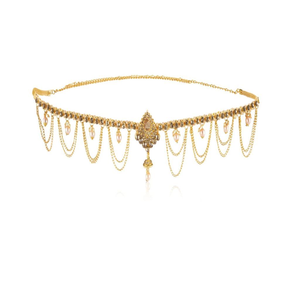 WomenSky Traditional Gold Polished Brass Kamarband for Women