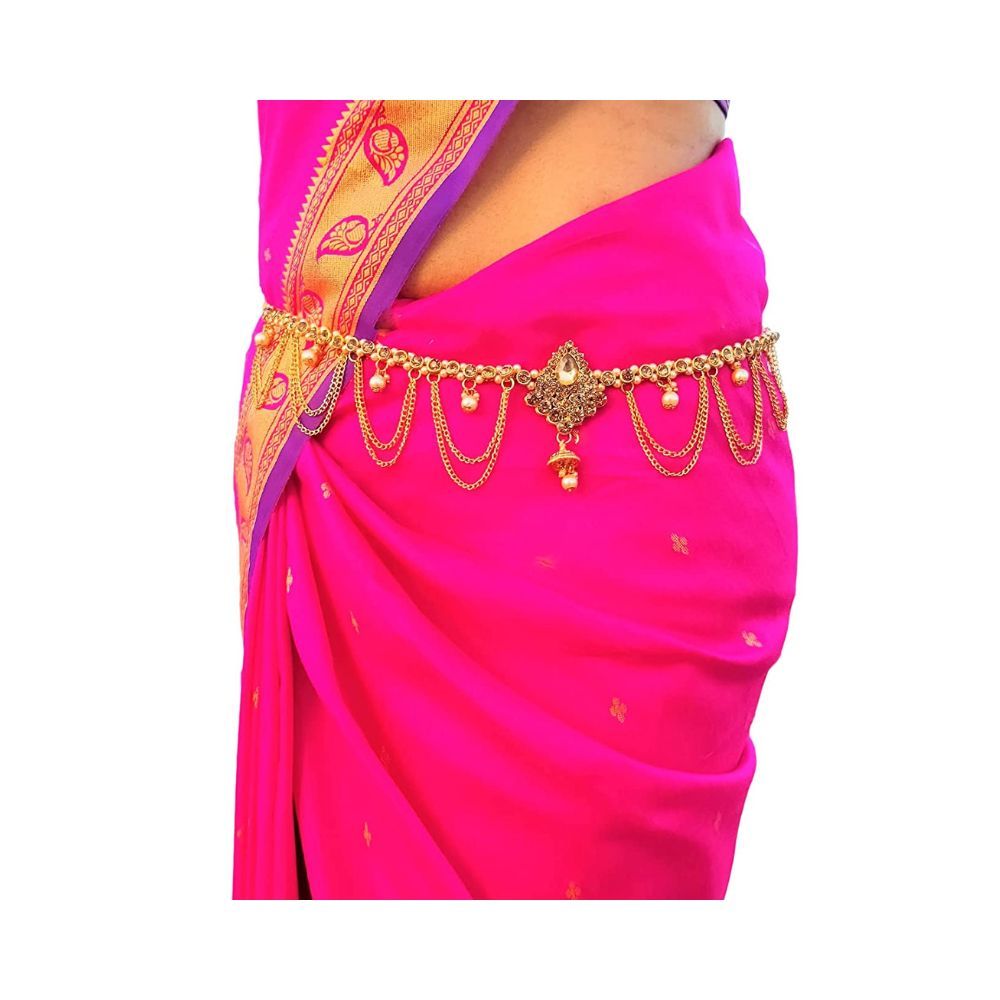 WomenSky Traditional Gold Polished Brass Kamarband for Women