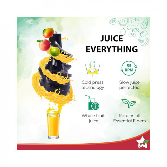 Wonderchef Regalia Full Fruit Cold Press Slow Juicer | 55 Rpm Slow Juicer Retains Higher Nutrients | 240 Watts Powerful Dc Motor | Easy To Clean | 5-Year Motor Warranty