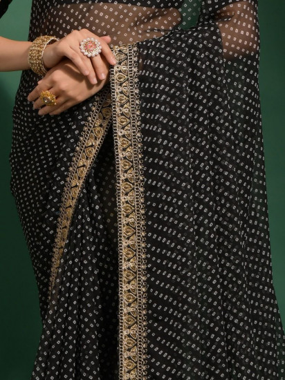 Wonderful Black Thread Embroidered Chiffon Party Wear Saree(Un-Stitched)