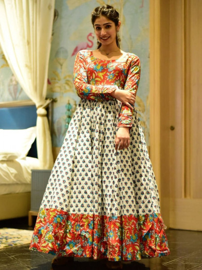 Wonderful White Digitally Printed Cotton Silk Ready-to-wear Long Kurti