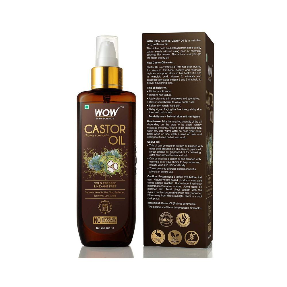 Wow Skin Science 100% Pure Castor Oil - Cold Pressed - For Stronger Hair