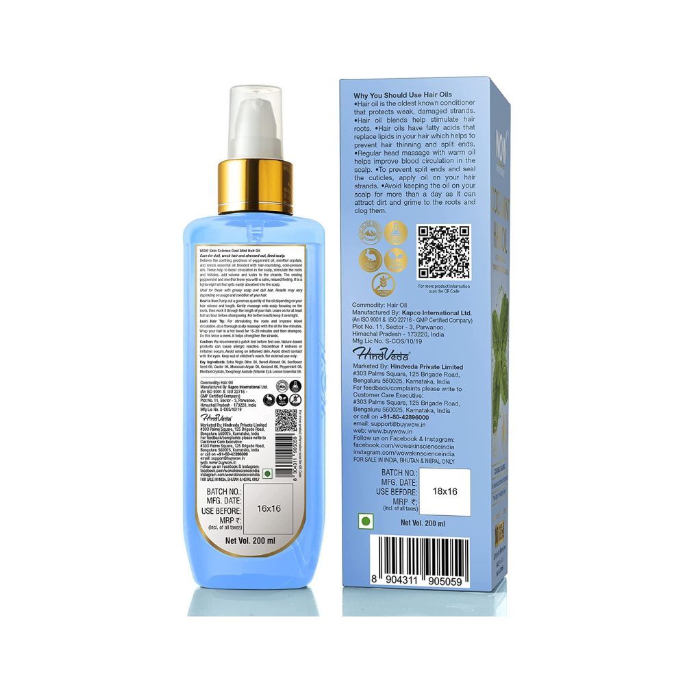WOW Skin Science Cool Mint Hair Oil - Non Sticky & Non Greasy - for All Hair Types