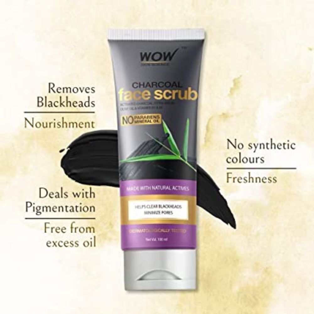 WOW Skin Science Pure Charcoal Collagen Production Face Scrub, 100ml