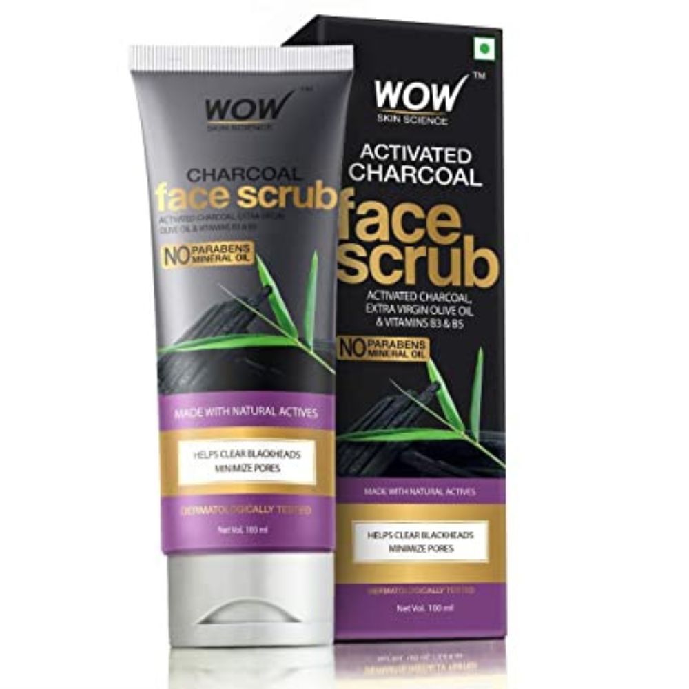 WOW Skin Science Pure Charcoal Collagen Production Face Scrub, 100ml