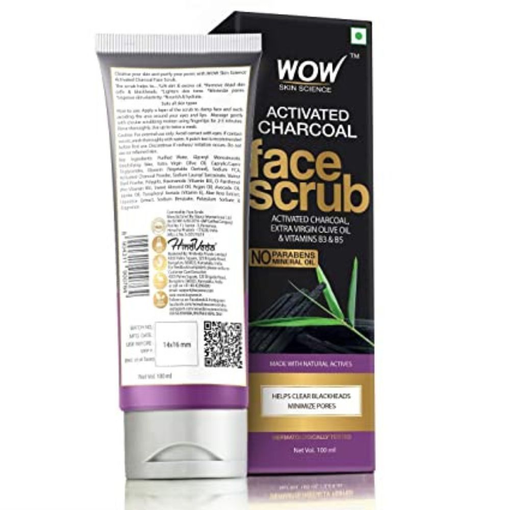WOW Skin Science Pure Charcoal Collagen Production Face Scrub, 100ml