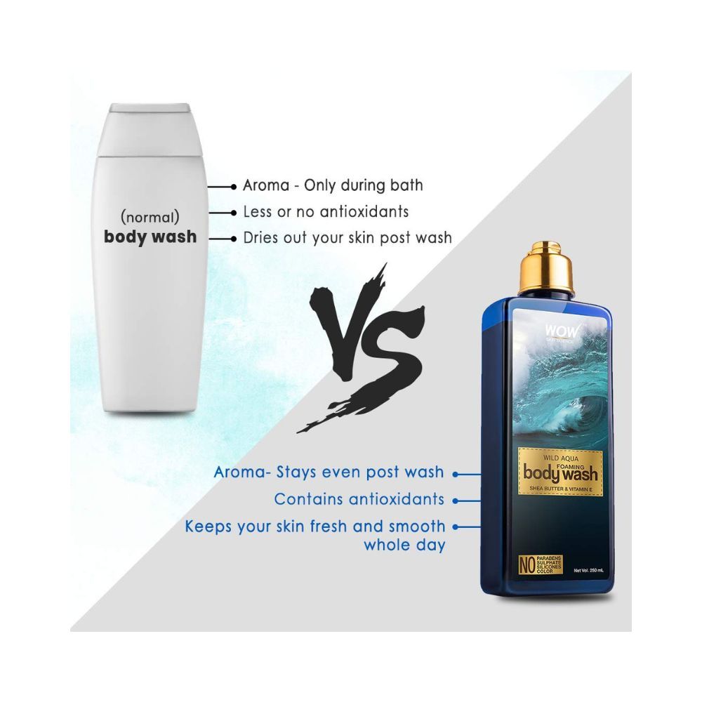Wow Skin Science Wild Aqua Foaming Body Wash - No Parabens, Sulphate, Silicones & Color, 250 Ml