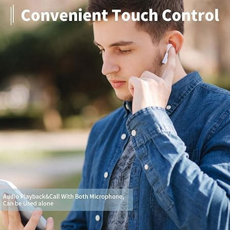 Wulcon Wireless Earbuds Bluetooth 51 TWS Earphones Full Touch Control Headphones Built-in Microphone Immersive Sound Quality Ensure Fast Stable  Connection Smart LED Headset Sports Bud White