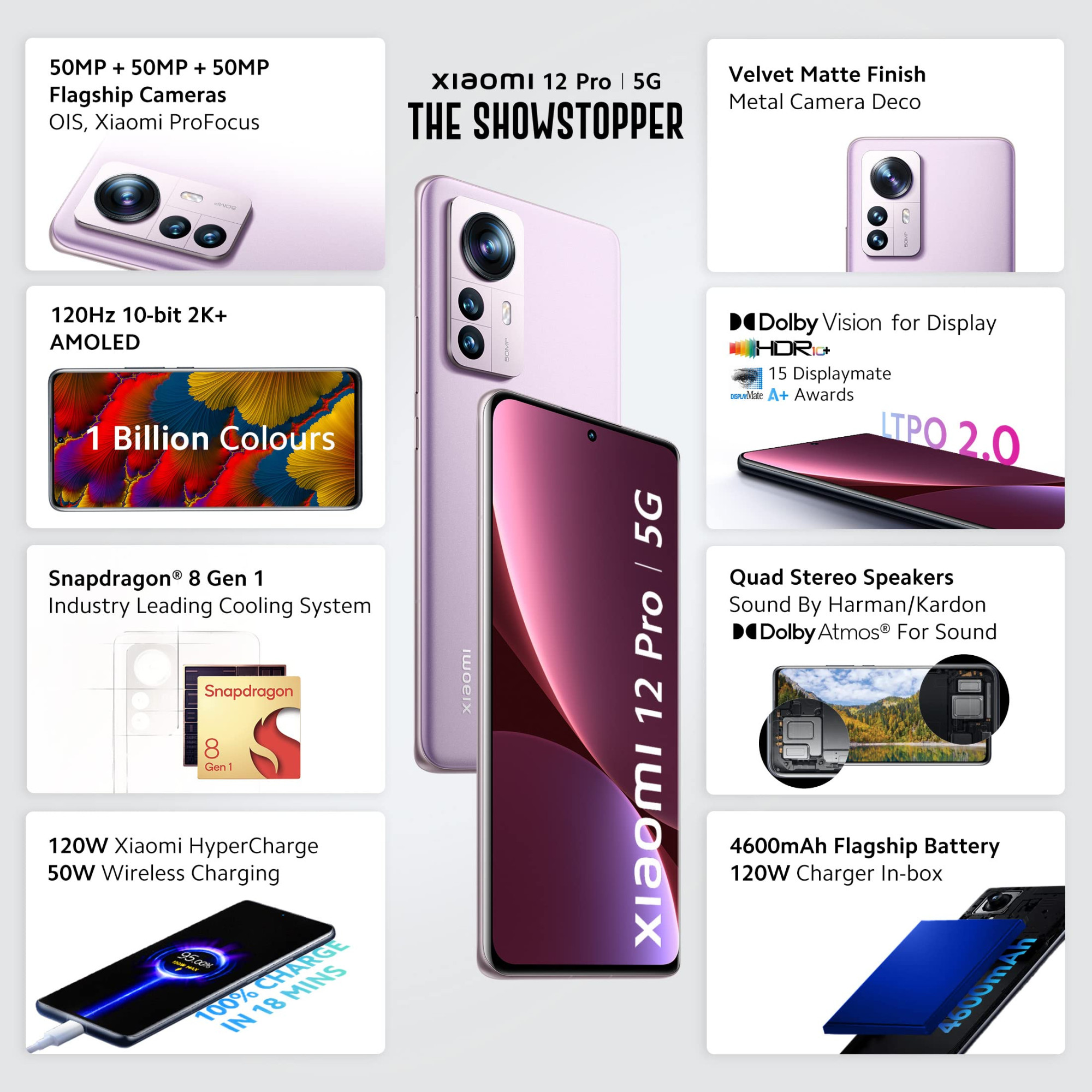 Xiaomi 12 Pro  5G Opera Muave 8GB RAM 256GB Storage  Snapdragon 8 Gen 1  505050MP Flagship Cameras OIS  10bit 2K Curved AMOLED Display  Sound by Harman Kardon
