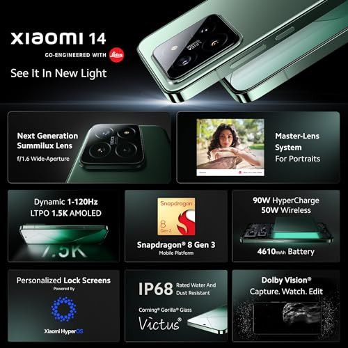 Xiaomi 14 Jade Green 12GB RAM 512GB Storage  50MP Leica Professional Optics  120 Hz 15K LTPO AMOLED  SD 8 Gen 3 Hyper OS