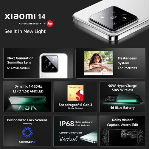 Xiaomi 14 White 12GB RAM 512GB Storage  50MP Leica Professional Optics  120 Hz 15K LTPO AMOLED  SD 8 Gen 3 Hyper OS