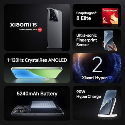 Xiaomi 15 Black 12GB512GB 50 MP Leica Triple Camera  SD 8 Elite  15K CrystalRes Dynamic 1-120 Hz AMOLED  Hyper AI