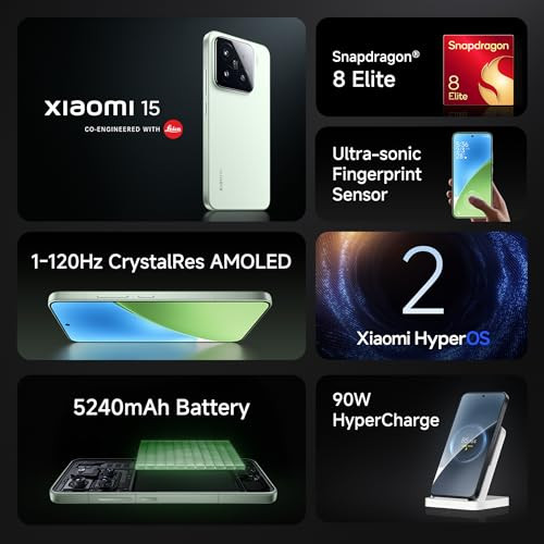 Xiaomi 15 Green 12GB512GB 50 MP Leica Triple Camera  SD 8 Elite  15K CrystalRes Dynamic 1-120 Hz AMOLED  Hyper AI