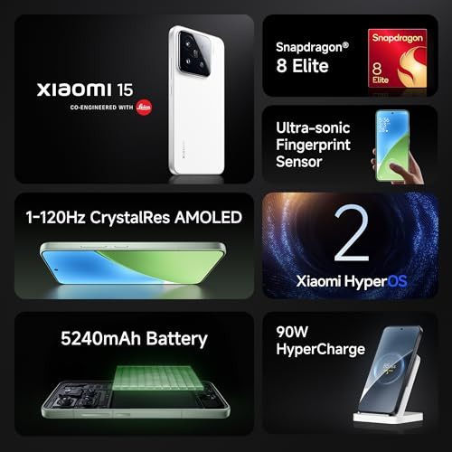 Xiaomi 15 White 12GB512GB 50 MP Leica Triple Camera  SD 8 Elite  15K CrystalRes Dynamic 1-120 Hz AMOLED  Hyper AI