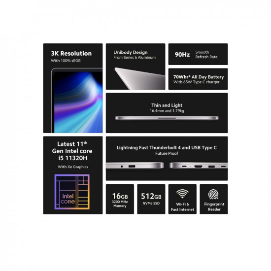 Xiaomi Notebook Ultra Max 11th Gen Intel Core i5-11320H Thin & Light (16GB/512GB SSD/Iris Xe Graphics/15.6