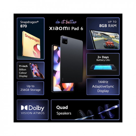 Xiaomi Pad 6| Qualcomm Snapdragon 870| 144Hz Refresh Rate| 8GB, 256GB| 2.8K+ Display (11-inch/27.81cm)