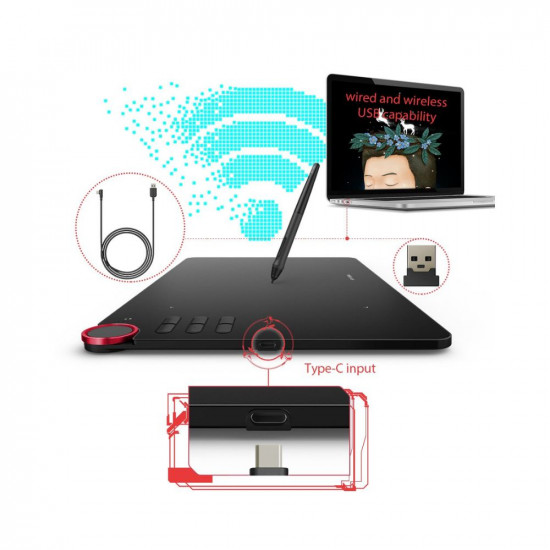 XP-PEN Deco03 Award Winning Wireless Graphics Drawing Tablet Pen Tablet, 8192 Levels of Pressure Sensitivity, Battery Free Stylus, 8 Shortcut Keys and 8 Replacement nibs (Black, 10x6 Size)