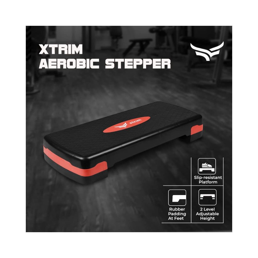 XTRIM Aerobic Stepper for Cardio Workout with 2 Height Adjustments - 10 & 15cm, 4 Anti-Skid Rubber Pads on Legs
