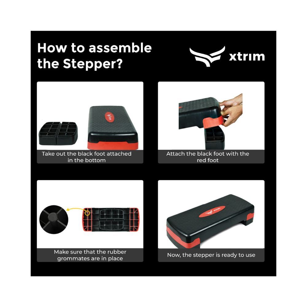 XTRIM Aerobic Stepper for Cardio Workout with 2 Height Adjustments - 10 & 15cm, 4 Anti-Skid Rubber Pads on Legs