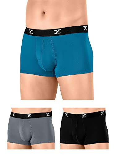 XYXX Men's Underwear Ace IntelliSoft Antimicrobial Micro Modal Trunk Pack  of 3 (Black;DEEP SEA Blue ;