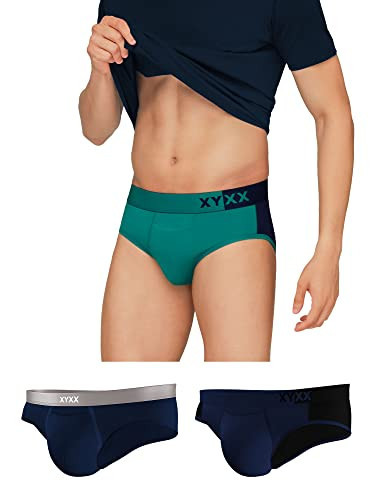 XYXX Men's Underwear Dualist IntelliSoft Antimicrobial Micro Modal Brief  Pack of 3 (Navigate & Black Iris ;
