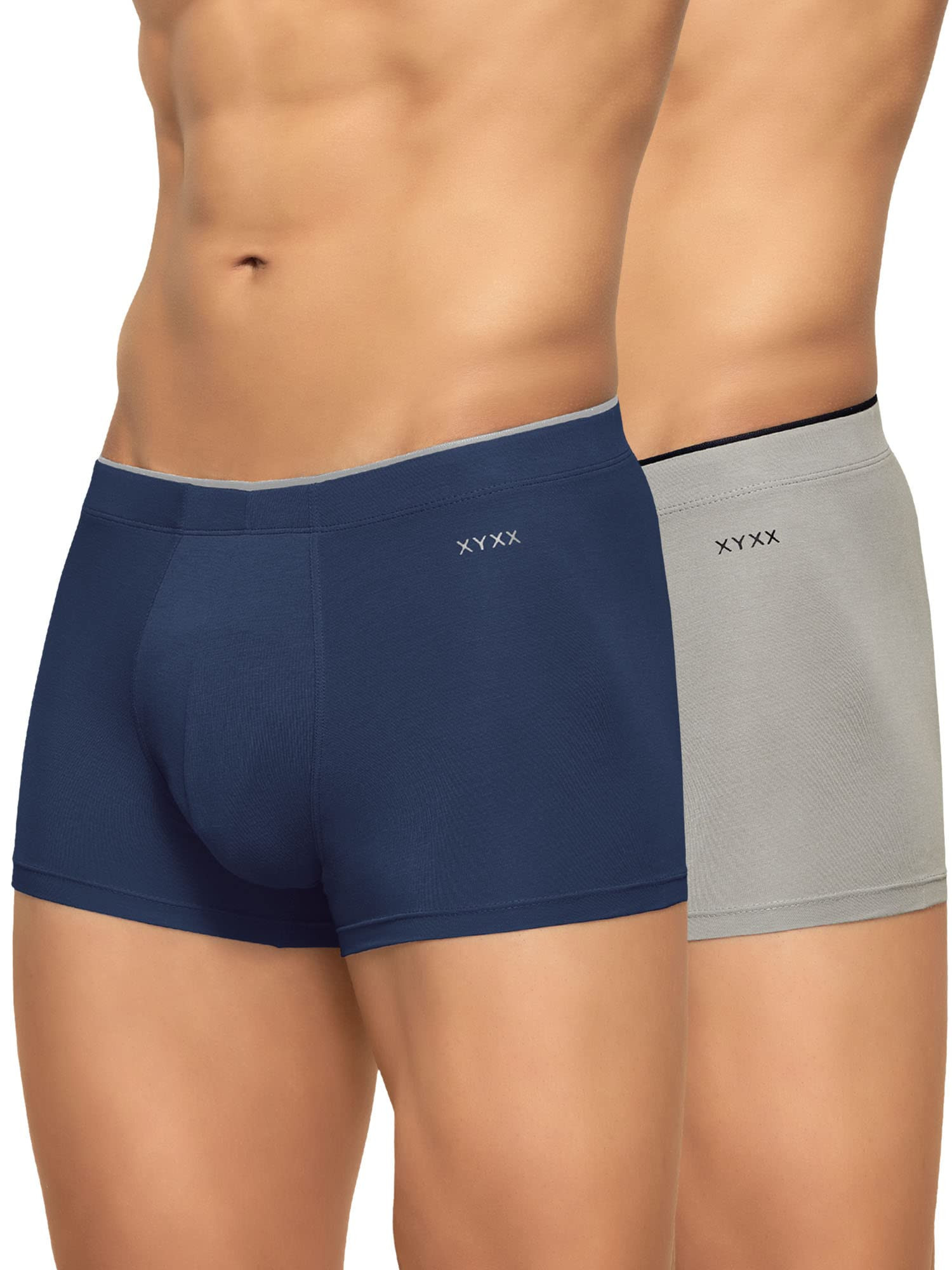 XYXX Men's Underwear Uno IntelliSoft Antimicrobial Micro Modal Trunk Pack  of 2 (Dress Blue ; Heather Grey;