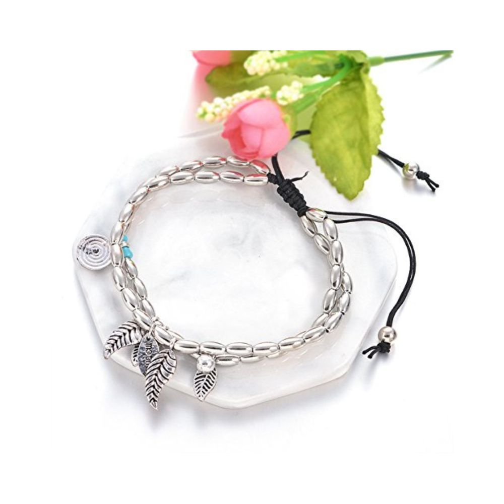 Yellow Chimes Anklets for Women 1 Pc Silver Plated Leafy Charm Anklet for Women and Girls