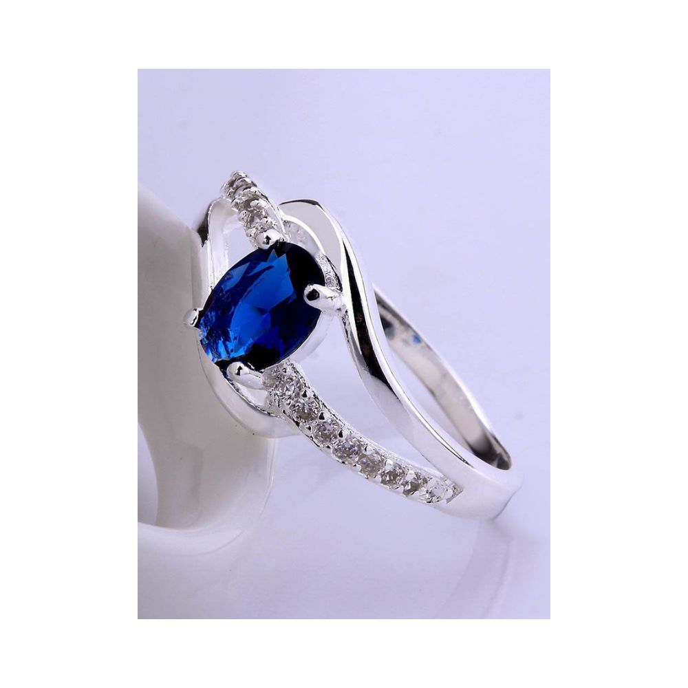 Yellow Chimes Blue Rich Royal Austrian Crystal Sterling Silver Plated Adjustable Ring for Women