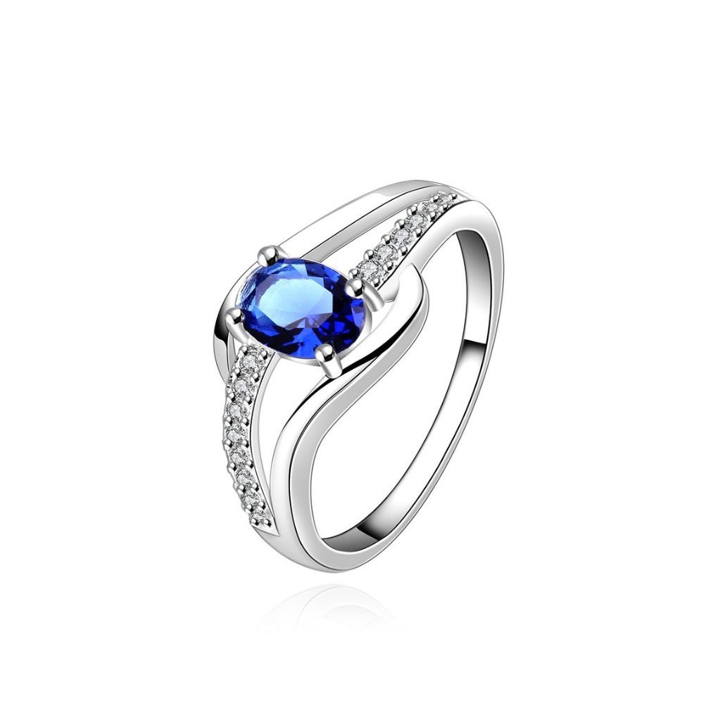 Yellow Chimes Blue Rich Royal Austrian Crystal Sterling Silver Plated Adjustable Ring for Women