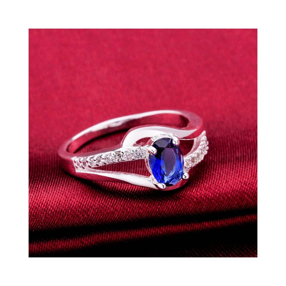 Yellow Chimes Blue Rich Royal Austrian Crystal Sterling Silver Plated Adjustable Ring for Women