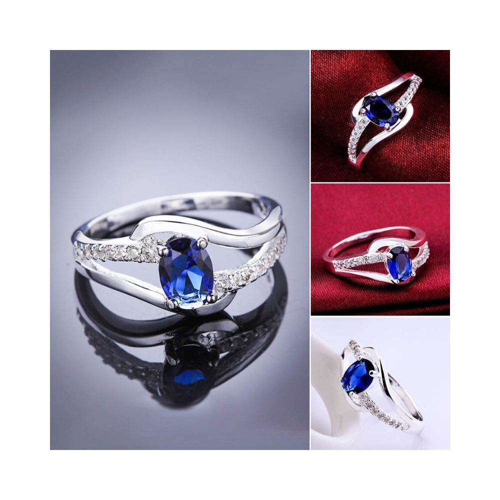 Yellow Chimes Blue Rich Royal Austrian Crystal Sterling Silver Plated Adjustable Ring for Women
