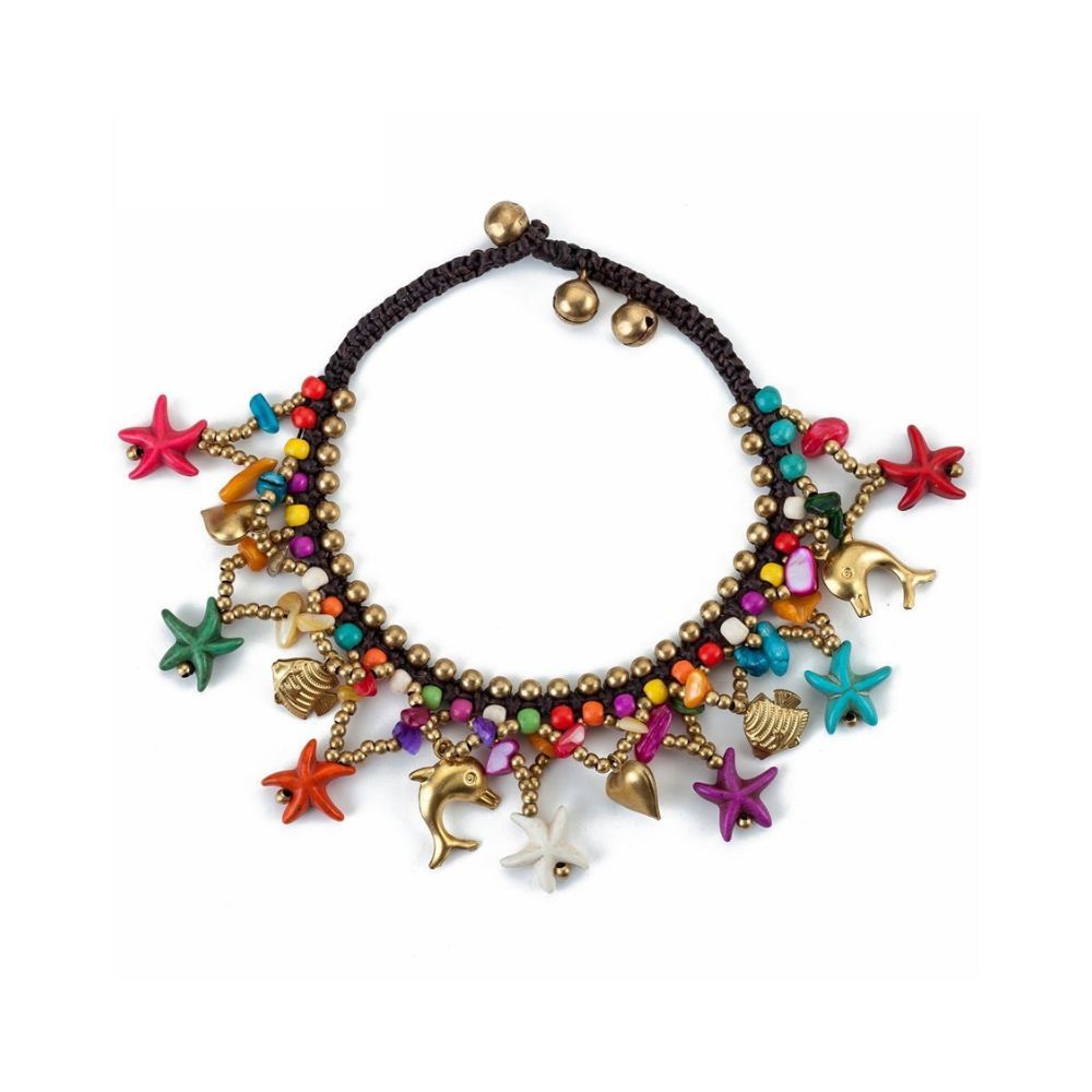Yellow Chimes Bohemian Starfish Charms Beaded Bracelet Cum Anklet for Women and Girls